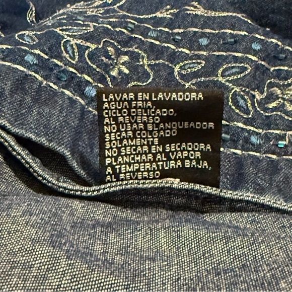 Erika Boho Zippered Embroidered Jean Jacket Silver Threading W / Turquoise Sz XL - Picture 6 of 16